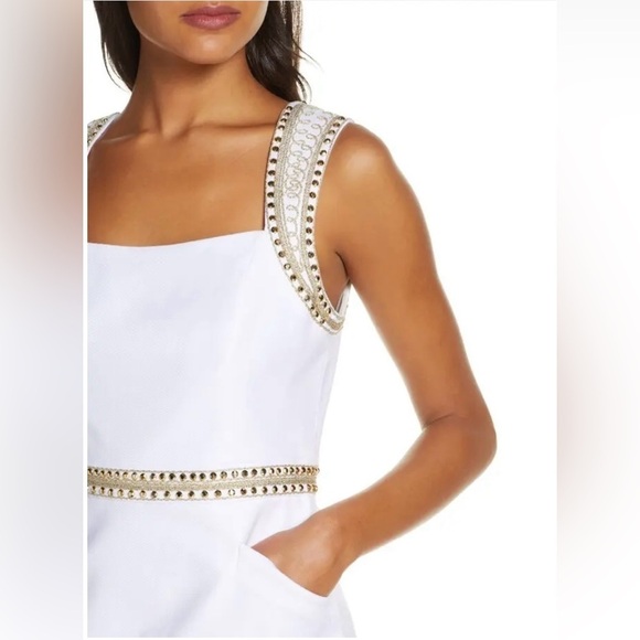 Lilly Pulitzer Dana Stretch White Shift Dress, Size2 Embroidery/Sequins - Picture 5 of 13